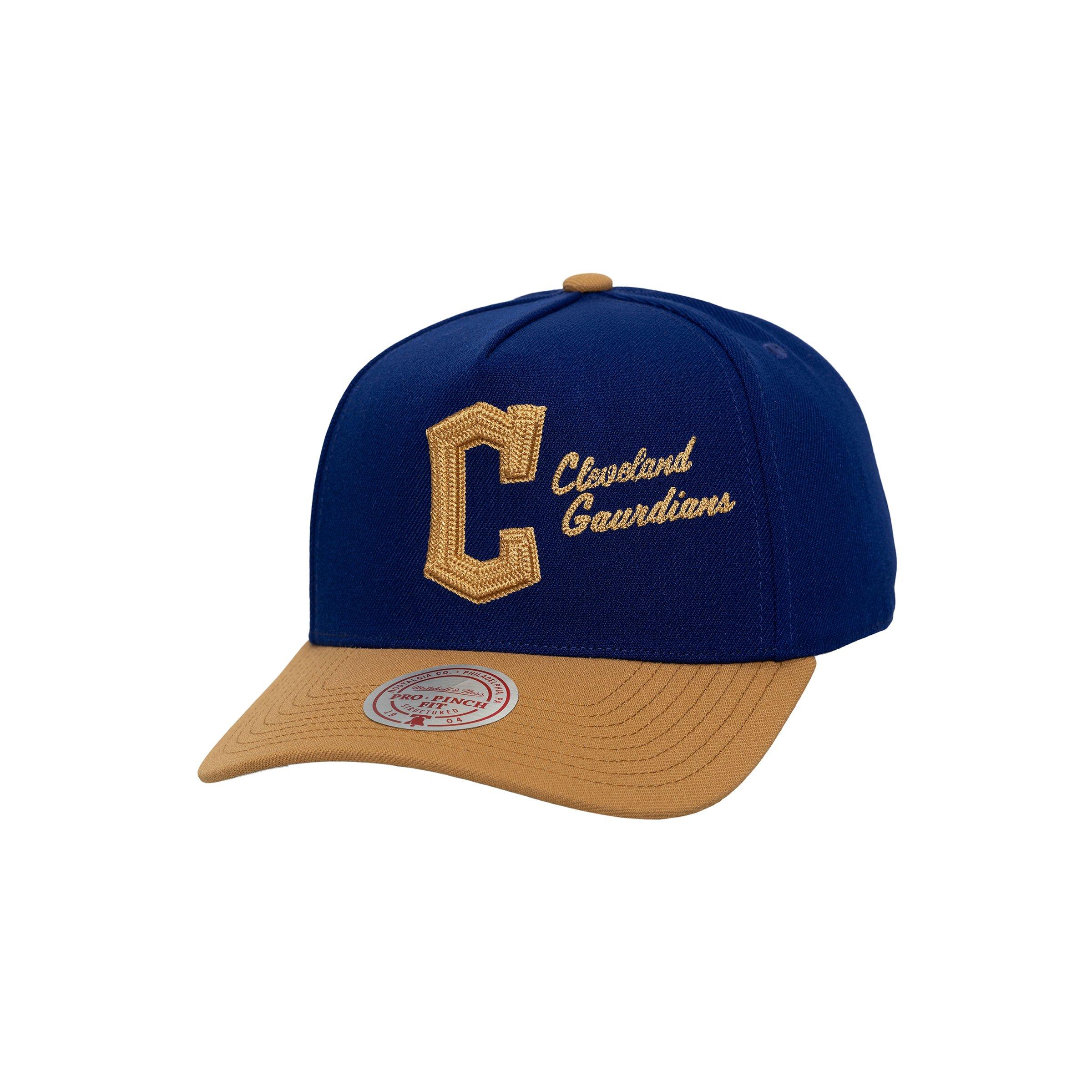 Mitchell & Ness Cleveland Guardians Side Script Snapback Hat - Blue - BLUE